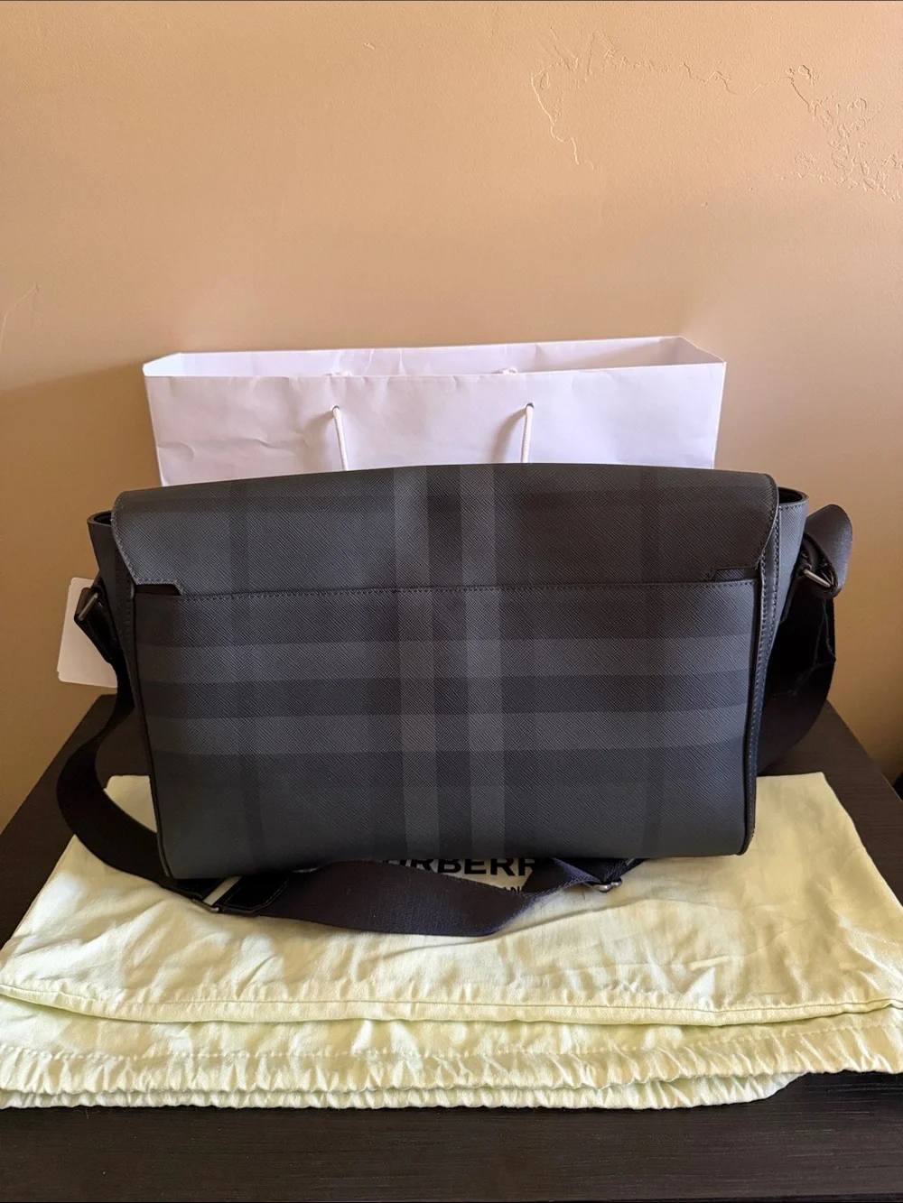 Burberry Men's Black & Gray Check Messenger Bag